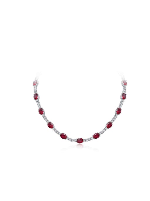 Red [P 1183] 925 Sterling Silver High Carbon Diamond Geometric Luxury Choker Necklace